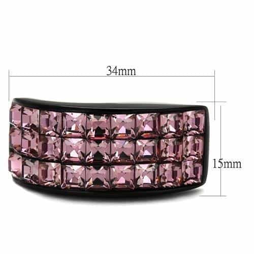Stainless Steel Black IP Pink Crystal Princess Channel Wide Ring view 6
