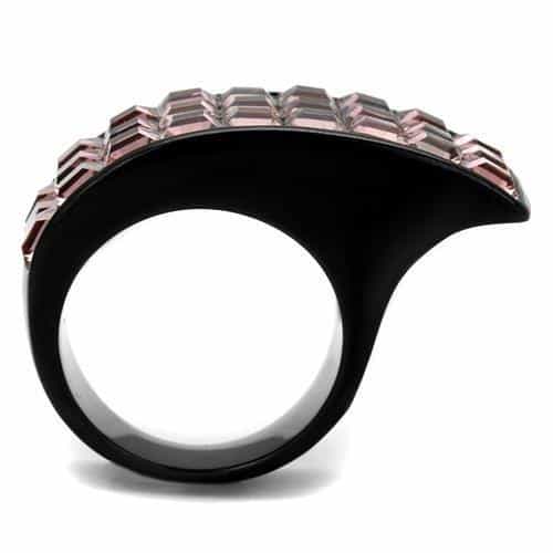 Stainless Steel Black IP Pink Crystal Princess Channel Wide Ring view 3