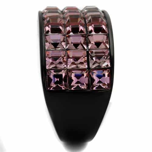 Stainless Steel Black IP Pink Crystal Princess Channel Wide Ring view 4