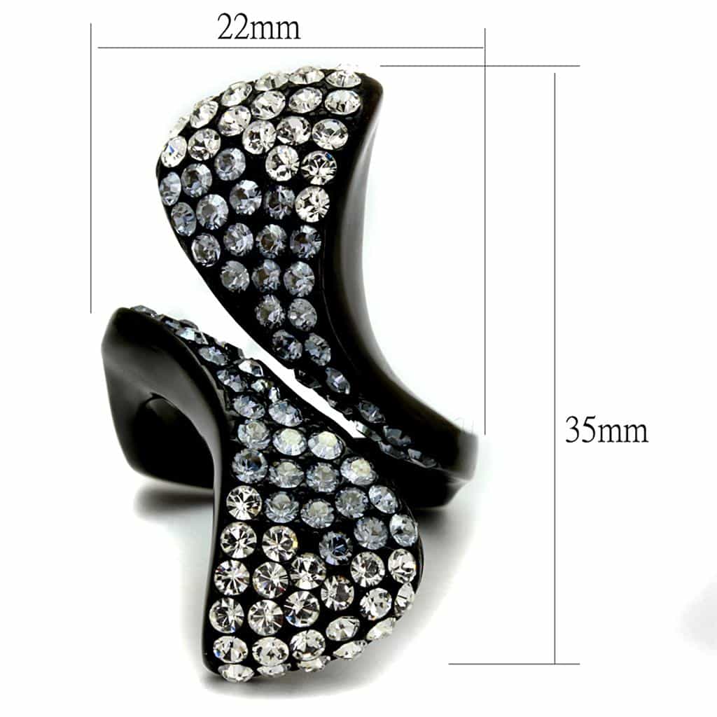 Stainless Steel Black IP CZ Pave Twist Bypass Wide Ring view 6