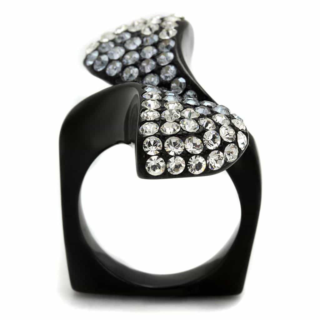 Stainless Steel Black IP CZ Pave Twist Bypass Wide Ring view 3