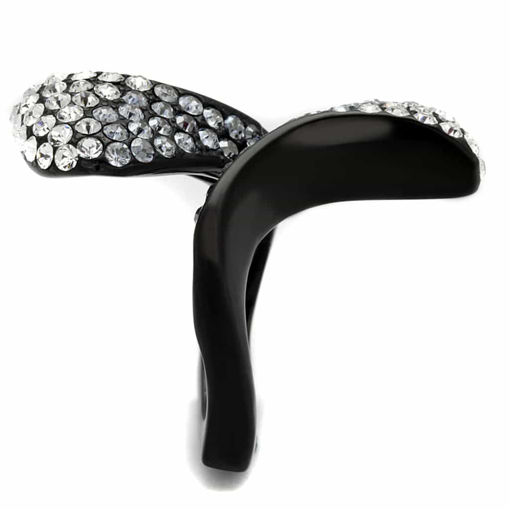 Stainless Steel Black IP CZ Pave Twist Bypass Wide Ring view 8