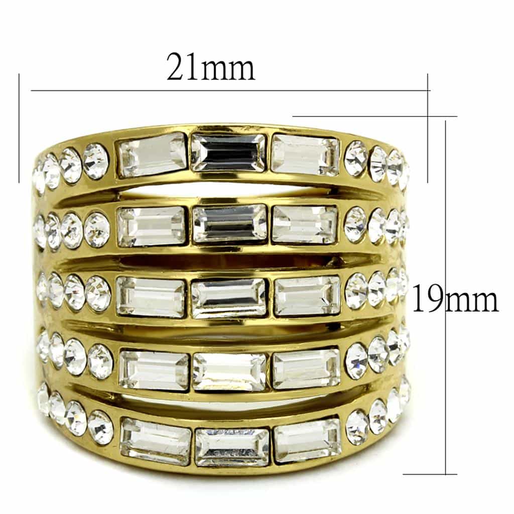 Stainless Steel Gold IP CZ Baguette Multi Row Wide Ring view 2