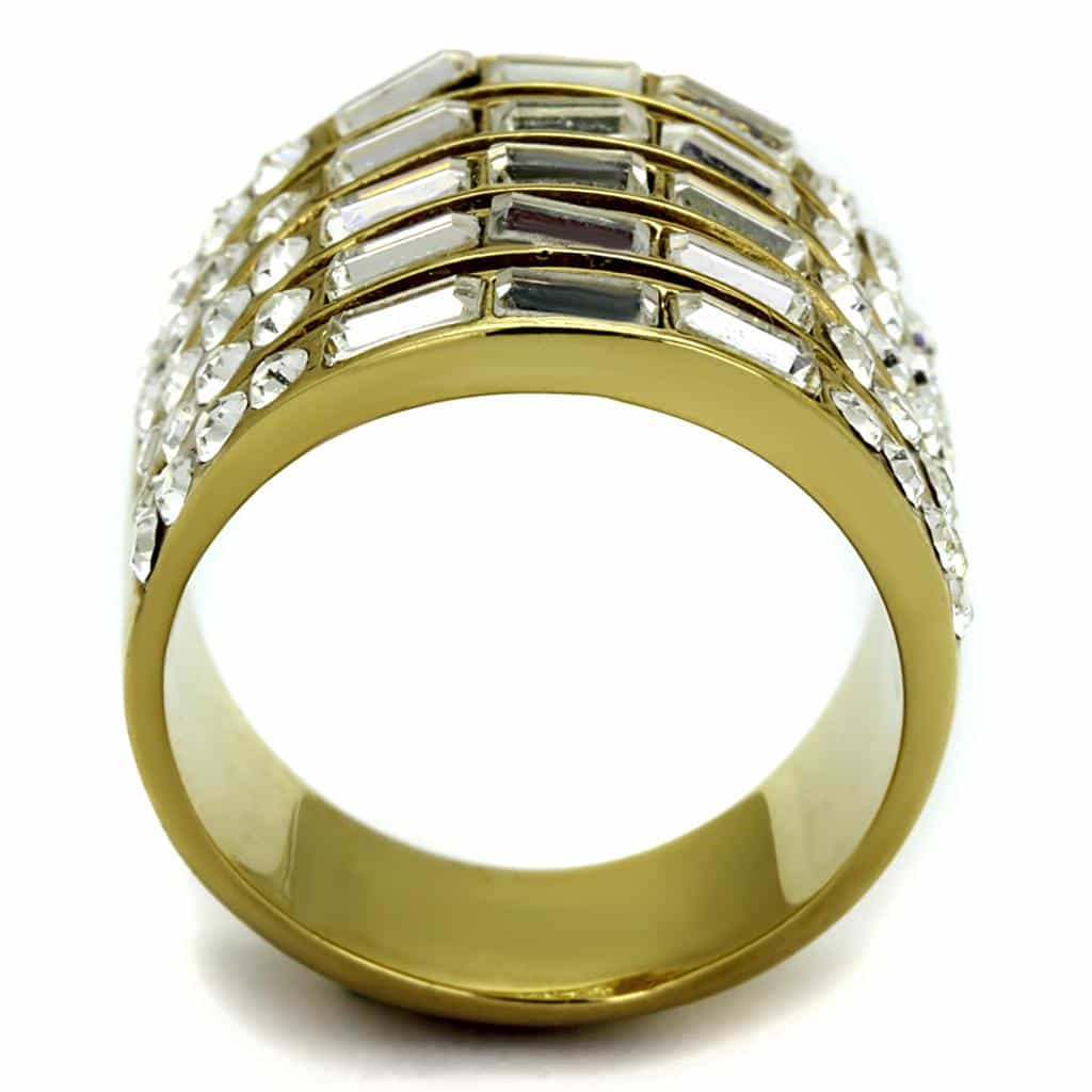 Stainless Steel Gold IP CZ Baguette Multi Row Wide Ring view 3
