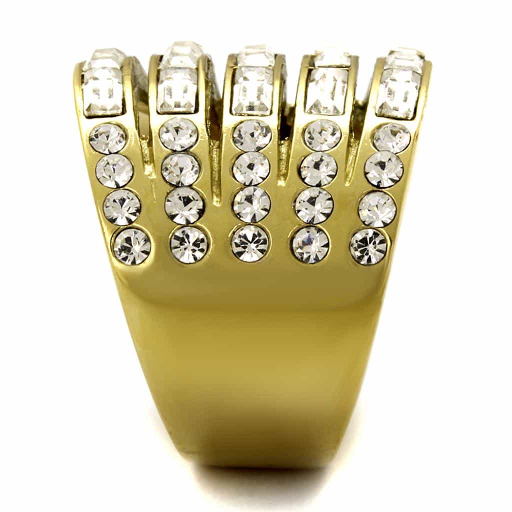 Stainless Steel Gold IP CZ Baguette Multi Row Wide Ring view 4