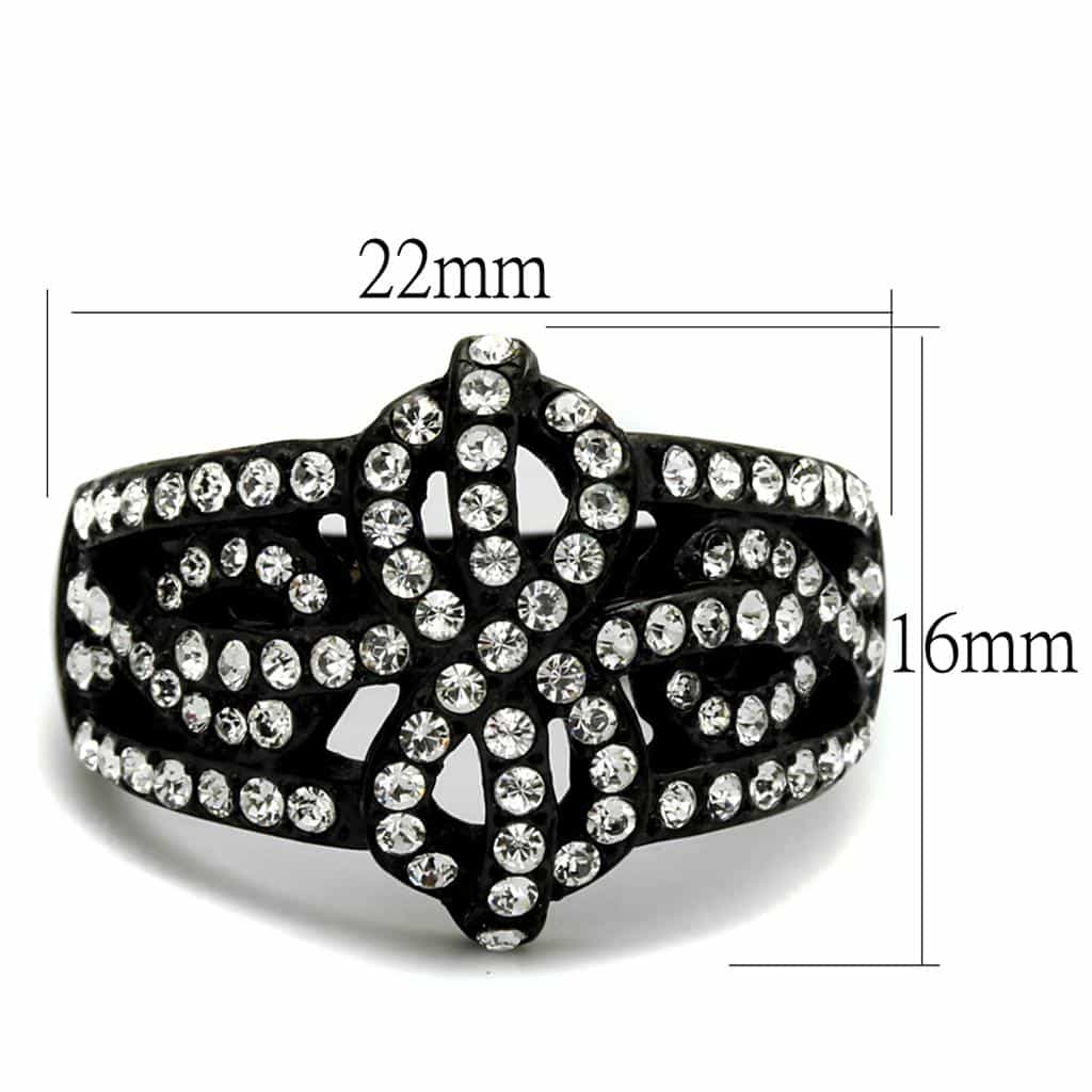 Stainless Steel Black IP CZ Leaf Vine Pave Dome Wide Ring view 6