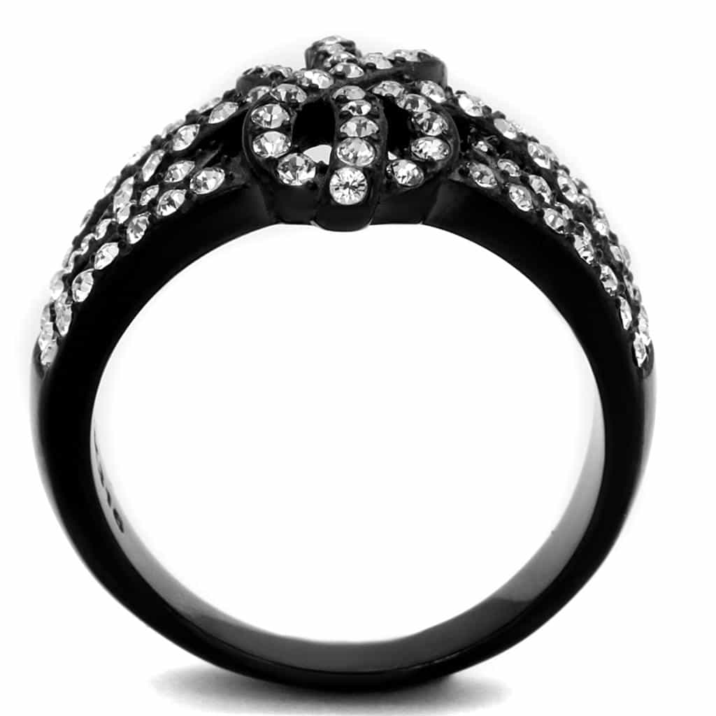 Stainless Steel Black IP CZ Leaf Vine Pave Dome Wide Ring view 7