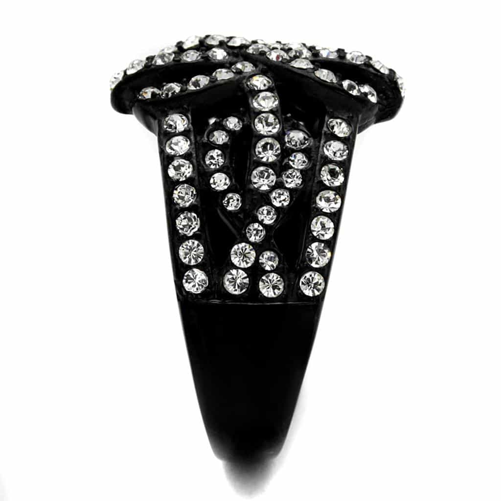Stainless Steel Black IP CZ Leaf Vine Pave Dome Wide Ring view 8