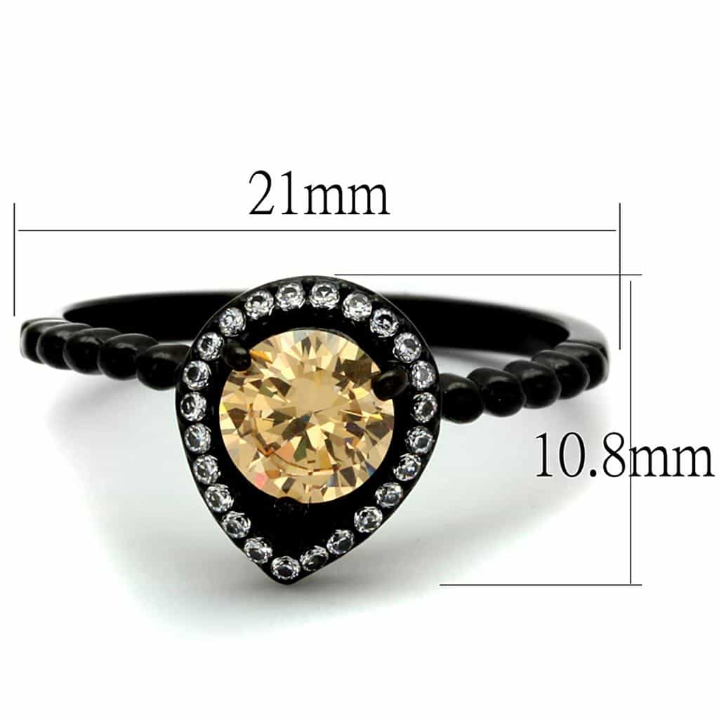 Stainless Steel Black IP Champagne CZ Pear Halo Bead Shank Ring view 2