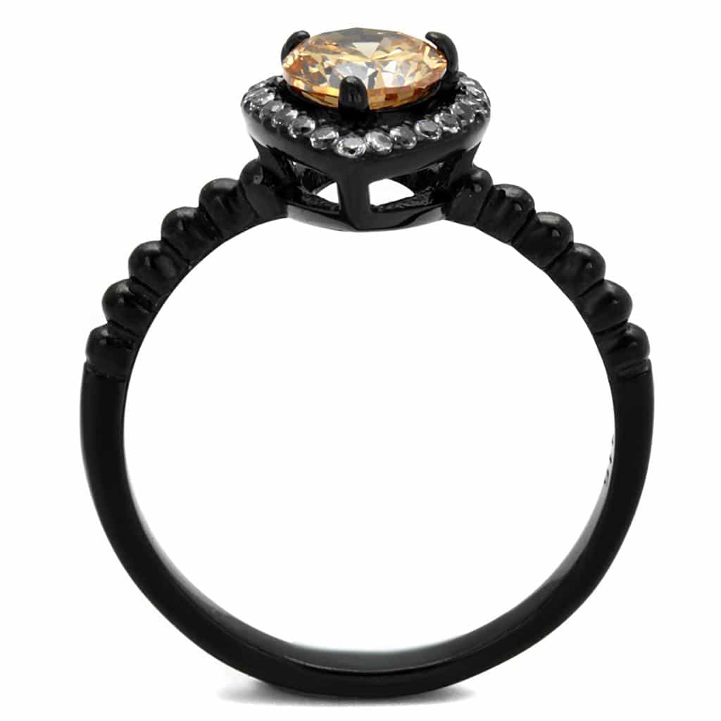 Stainless Steel Black IP Champagne CZ Pear Halo Bead Shank Ring view 7
