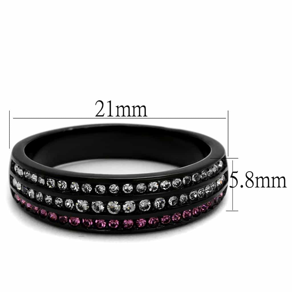 Stainless Steel Black IP Pink Fuchsia CZ Multi Row Channel Ring view 2