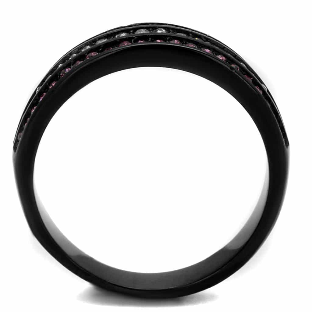 Stainless Steel Black IP Pink Fuchsia CZ Multi Row Channel Ring view 7