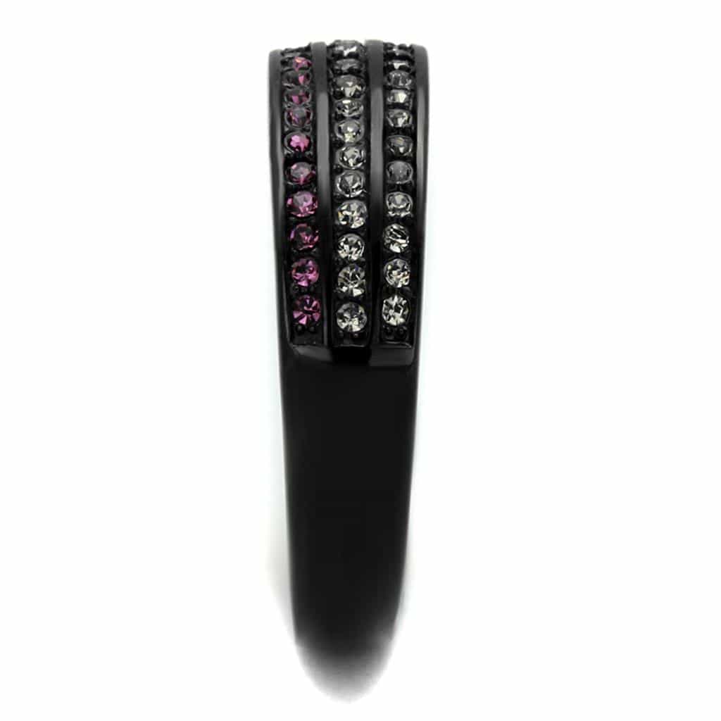 Stainless Steel Black IP Pink Fuchsia CZ Multi Row Channel Ring view 8