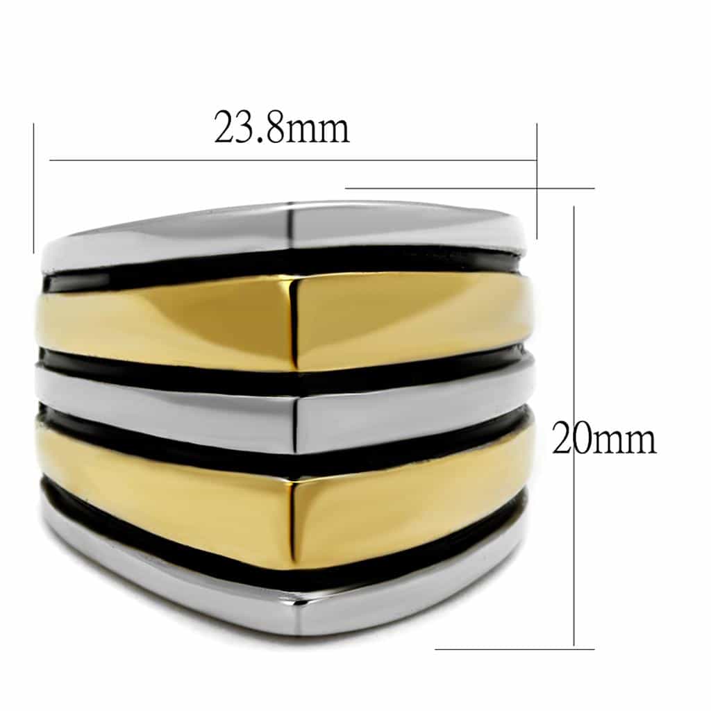 Stainless Steel Two Tone Gold Silver Diagonal Stripe Wide Ring view 6