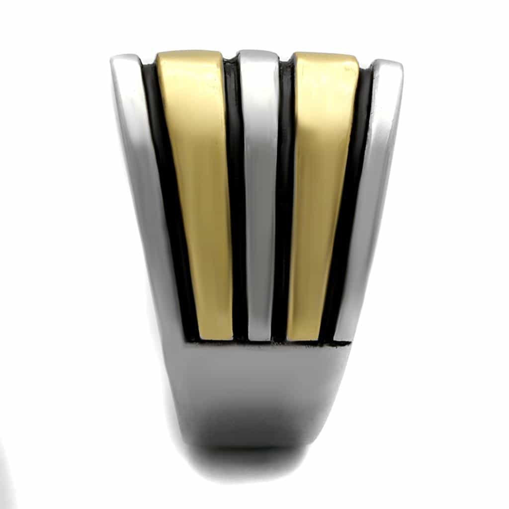 Stainless Steel Two Tone Gold Silver Diagonal Stripe Wide Ring view 8
