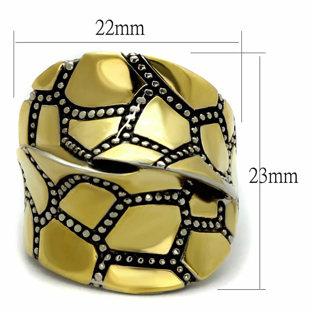 Stainless Steel Gold IP Black CZ Mosaic Web Dome Ring view 6