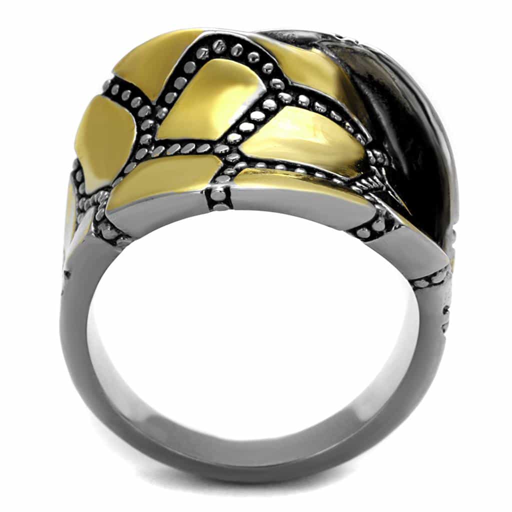 Stainless Steel Gold IP Black CZ Mosaic Web Dome Ring view 7