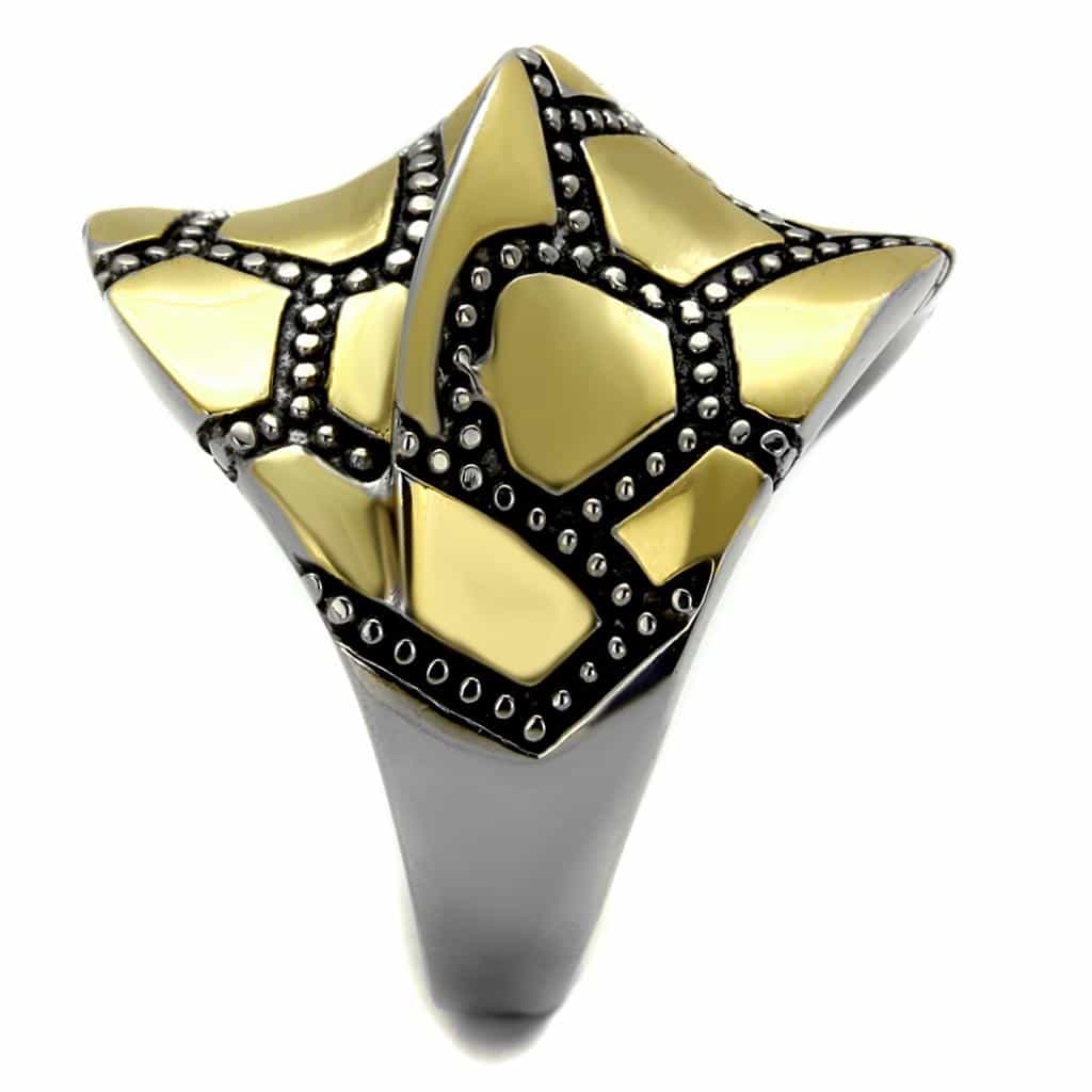 Stainless Steel Gold IP Black CZ Mosaic Web Dome Ring view 8
