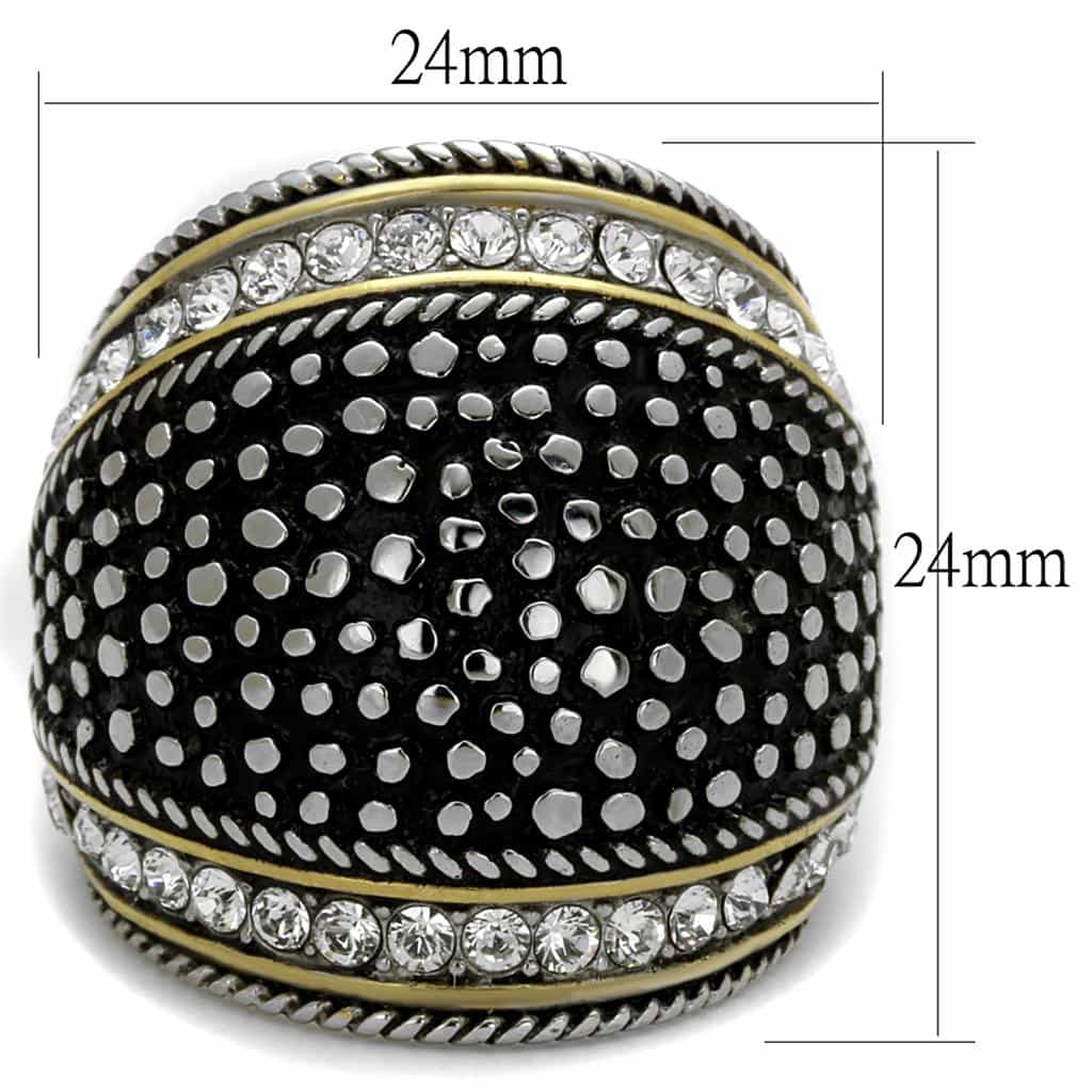 Stainless Steel Black IP Studded Dot CZ Channel Dome Wide Ring view 6