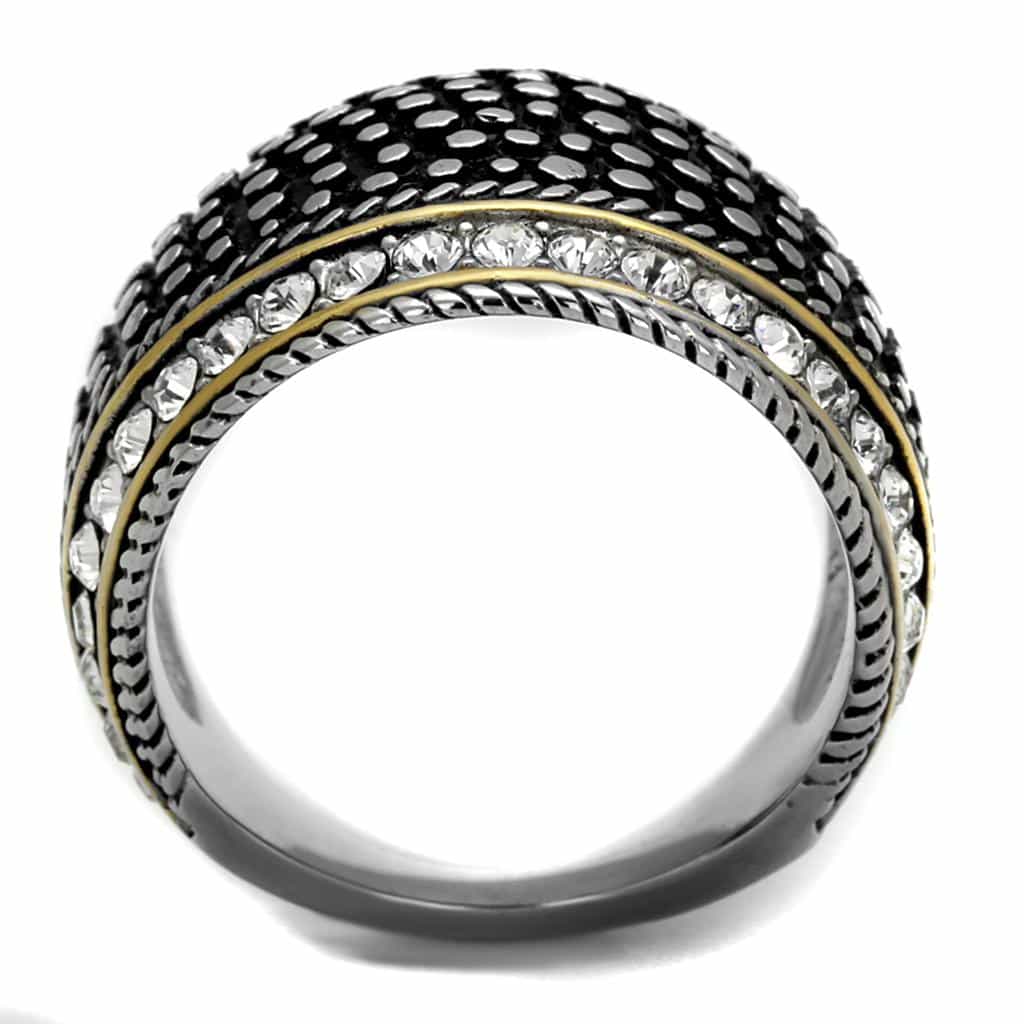 Stainless Steel Black IP Studded Dot CZ Channel Dome Wide Ring view 7