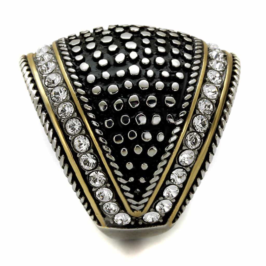 Stainless Steel Black IP Studded Dot CZ Channel Dome Wide Ring view 4