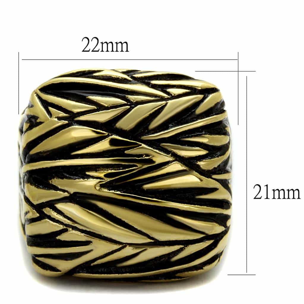 Stainless Steel Gold IP Leaf Palm Carved Wide Cuff Ring view 6