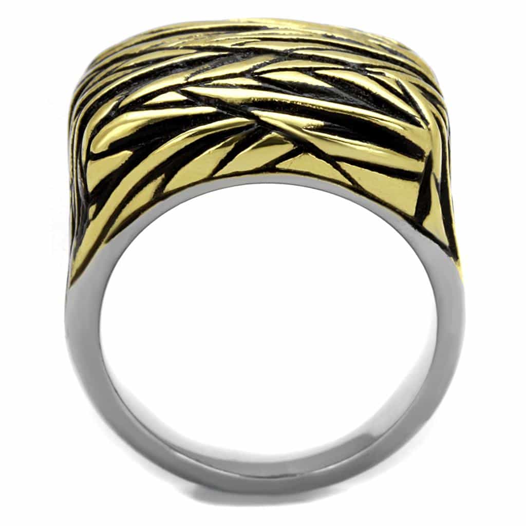 Stainless Steel Gold IP Leaf Palm Carved Wide Cuff Ring view 7