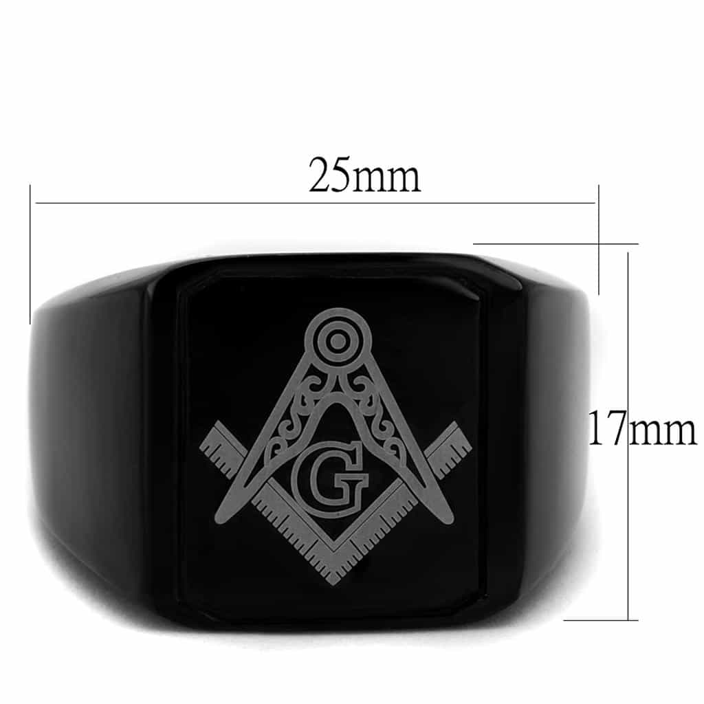 Stainless Steel Black IP Masonic Square Compass Enamel Ring view 6