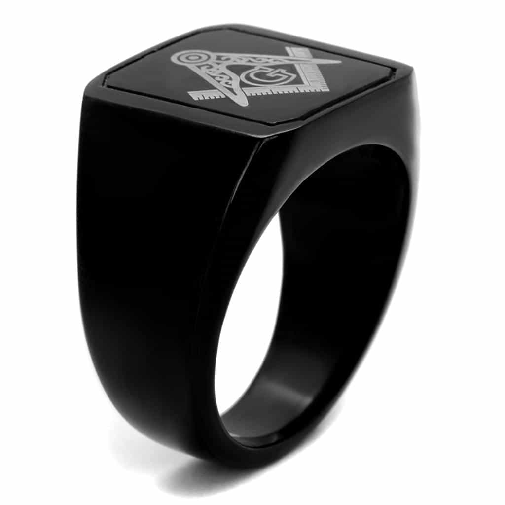 Stainless Steel Black IP Masonic Square Compass Enamel Ring view 7