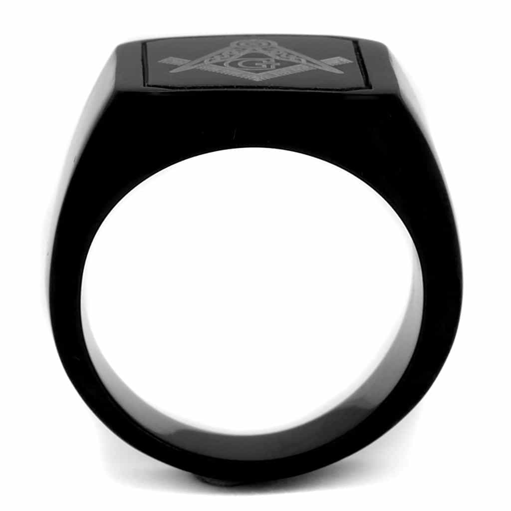 Stainless Steel Black IP Masonic Square Compass Enamel Ring view 8