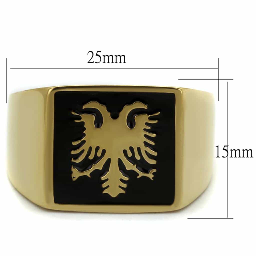 Stainless Steel Gold IP Double Headed Eagle Enamel Signet Ring view 6