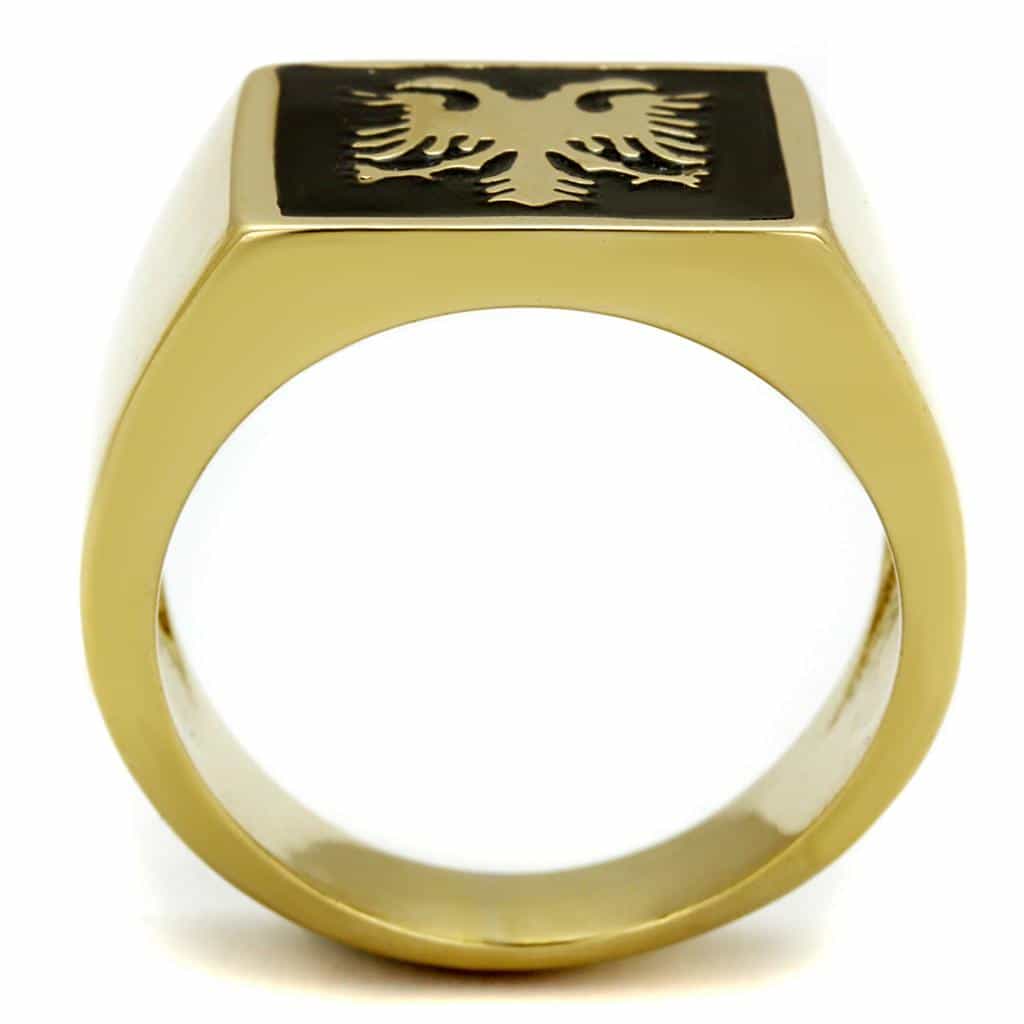 Stainless Steel Gold IP Double Headed Eagle Enamel Signet Ring view 7