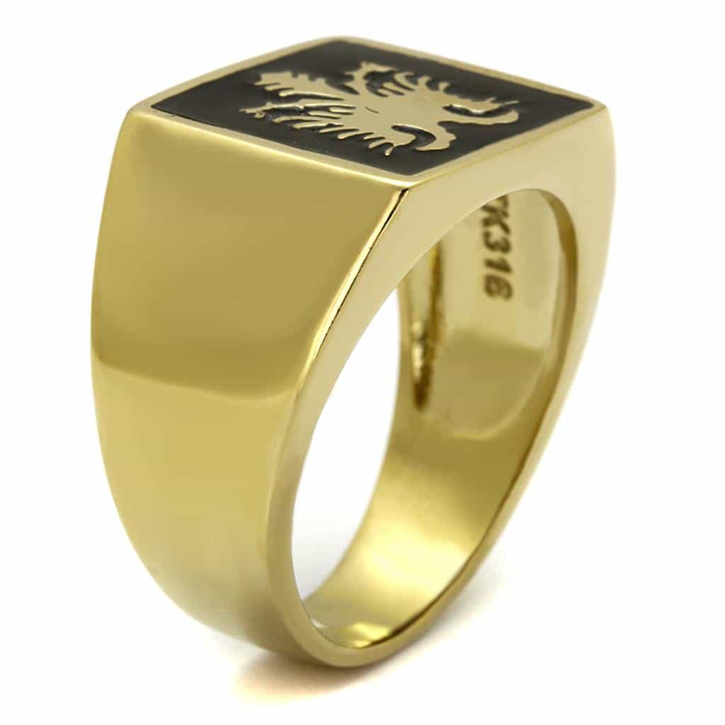 Stainless Steel Gold IP Double Headed Eagle Enamel Signet Ring view 8