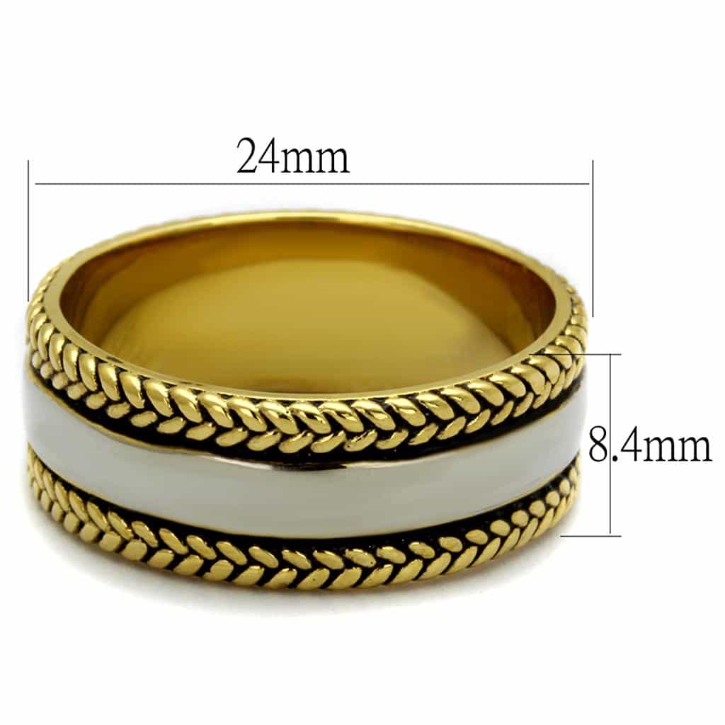 Stainless Steel Two Tone Gold Silver Rope Edge Spinner Ring view 2