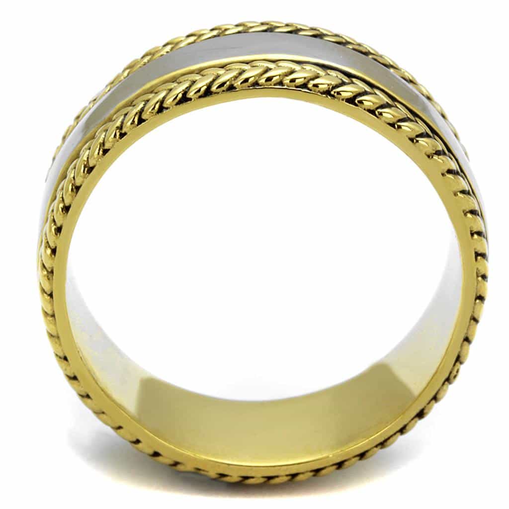 Stainless Steel Two Tone Gold Silver Rope Edge Spinner Ring view 3