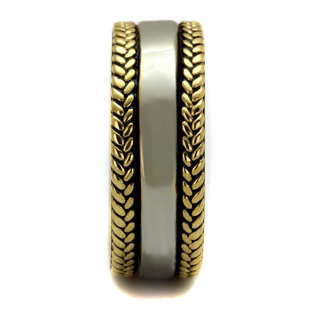 Stainless Steel Two Tone Gold Silver Rope Edge Spinner Ring view 8