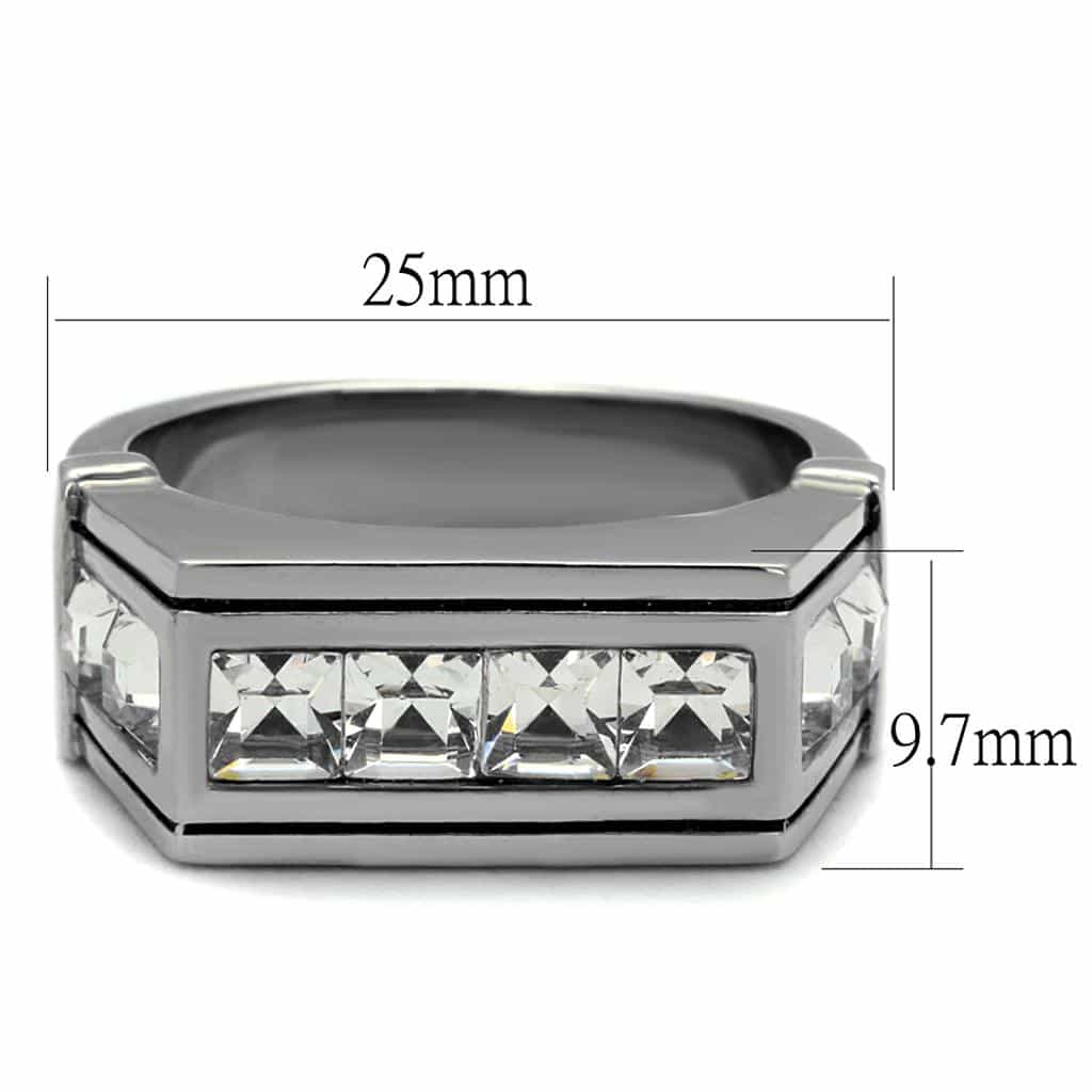 Stainless Steel CZ Princess Channel Bar Top Mens Ring view 2