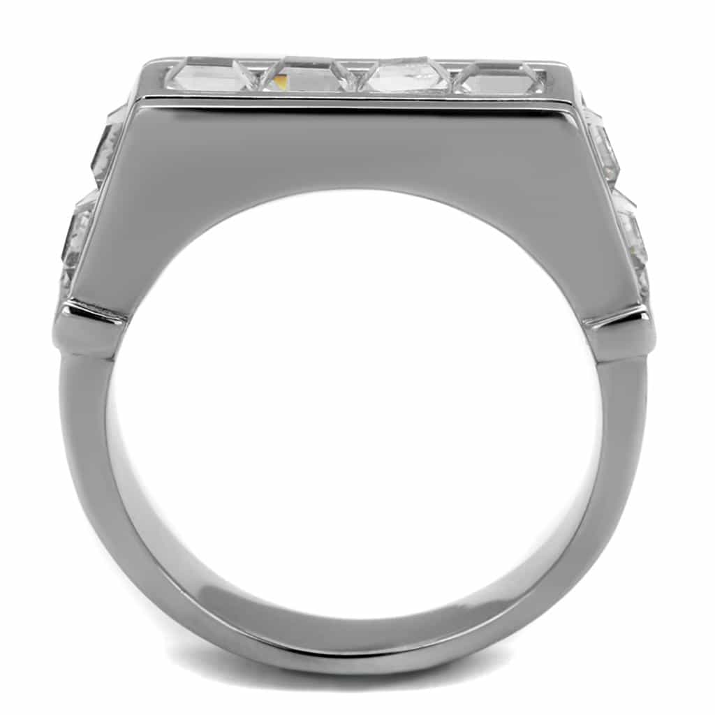 Stainless Steel CZ Princess Channel Bar Top Mens Ring view 3