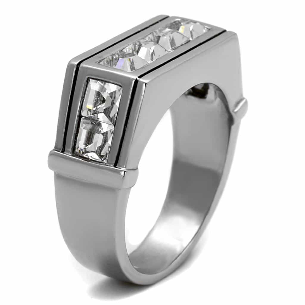 Stainless Steel CZ Princess Channel Bar Top Mens Ring view 8