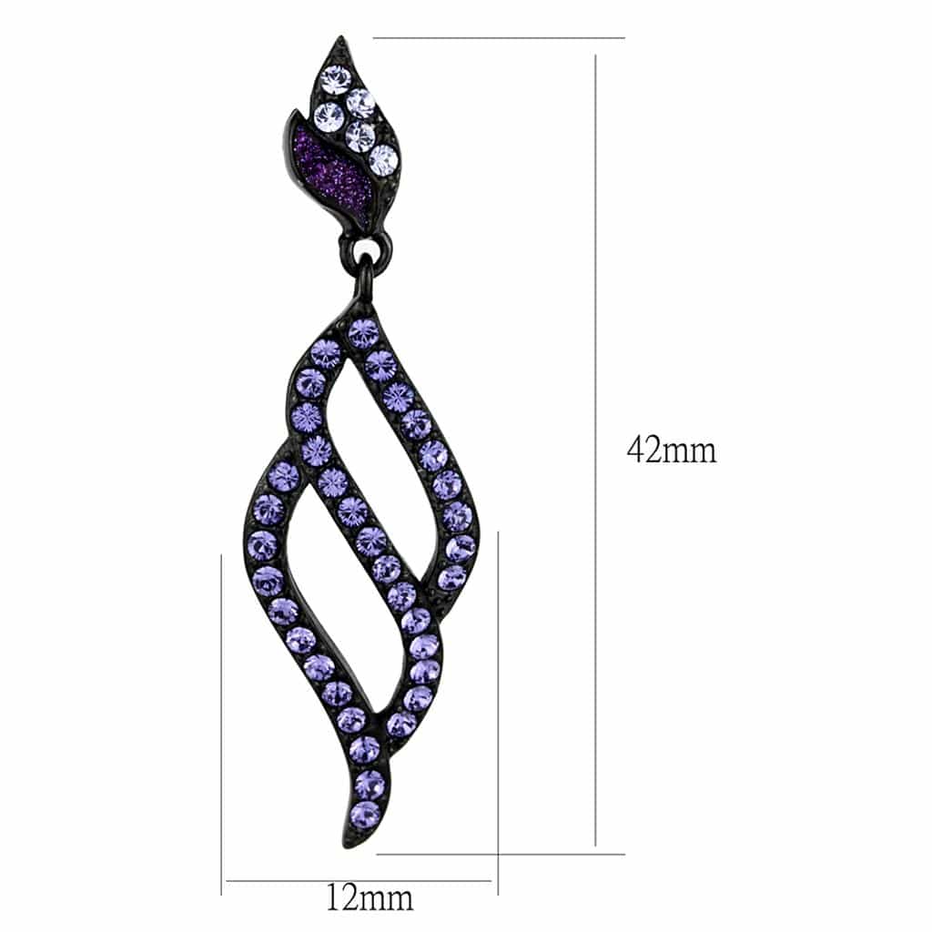 Stainless Steel Black IP Purple Tanzanite CZ Twist Drop Earrings view 2