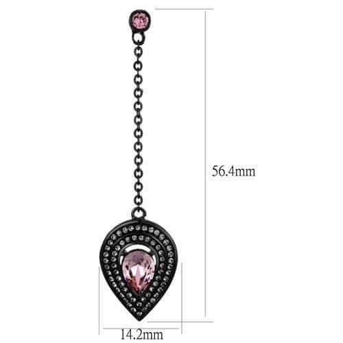 Stainless Steel Black IP Pink Pear CZ Halo Chain Drop Earrings view 2