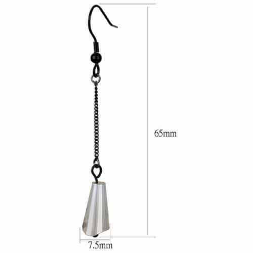 Stainless Steel Black IP Crystal Cone Dangle Chain Drop Earrings view 2