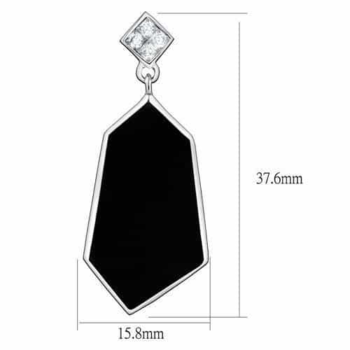Stainless Steel Black Onyx Geometric Kite CZ Drop Earrings view 2