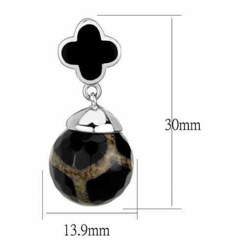 Stainless Steel Black Onyx Clover Ball Leopard Print Earrings view 2