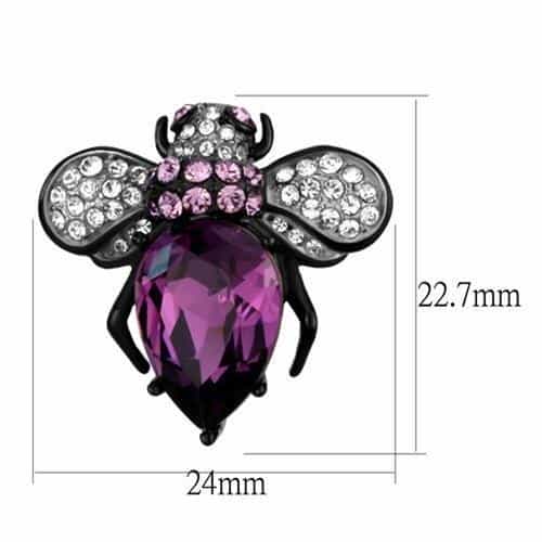 Stainless Steel Black IP Amethyst Purple CZ Bee Insect Earrings view 2