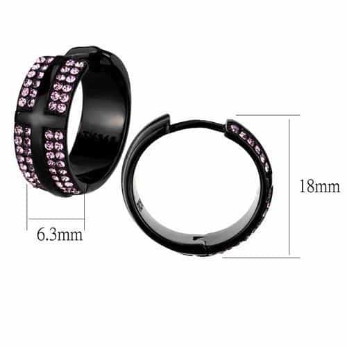 Stainless Steel Black IP Pink Crystal Cross Huggie Earrings view 2