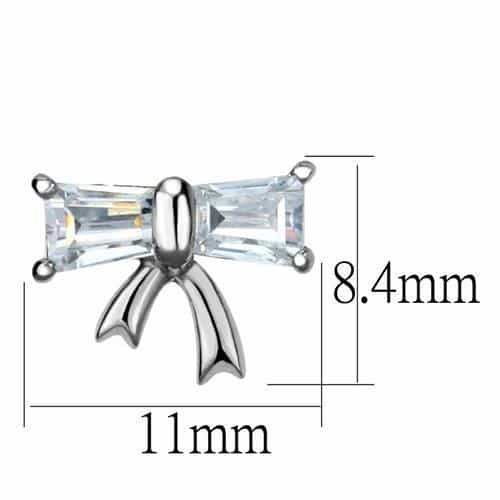 Stainless Steel CZ Baguette Bow Ribbon Stud Earrings view 2