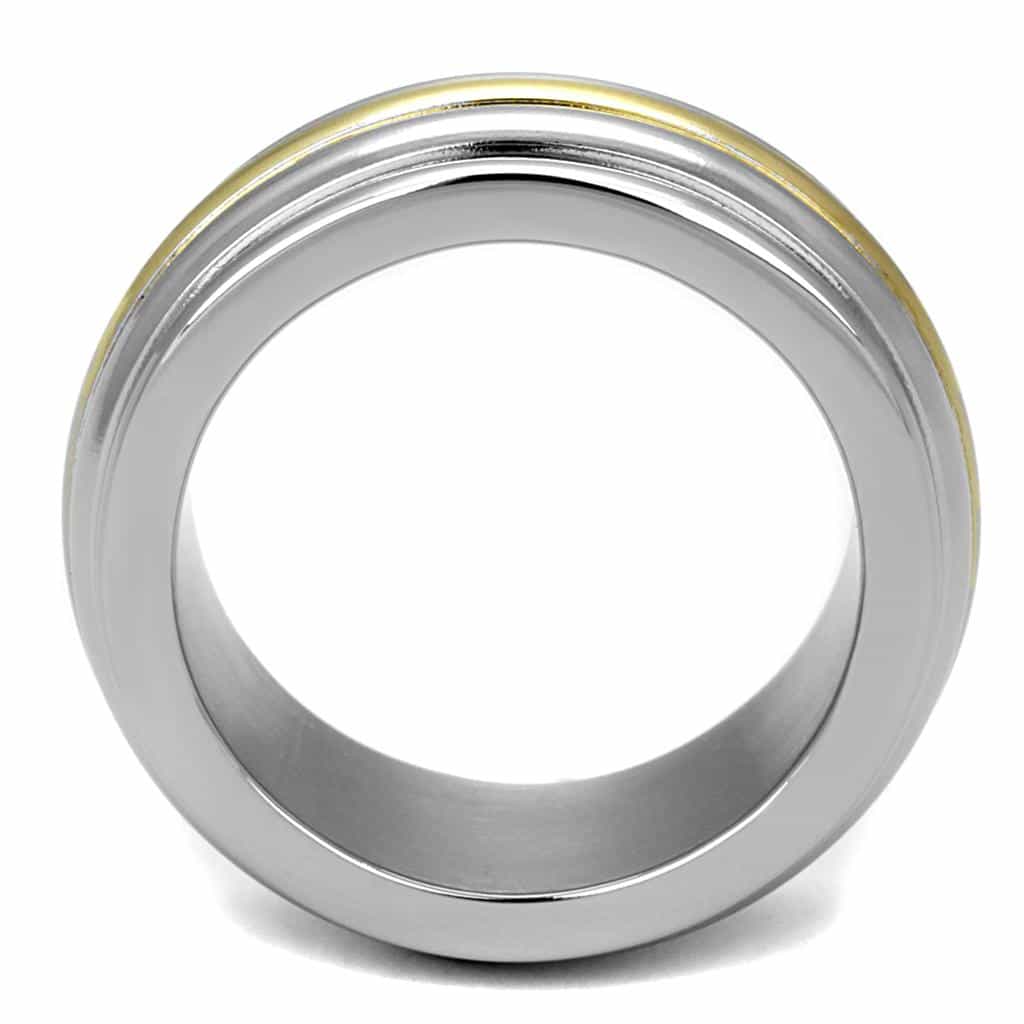 Stainless Steel Two Tone Gold Silver Multi Groove Spinner Ring view 7