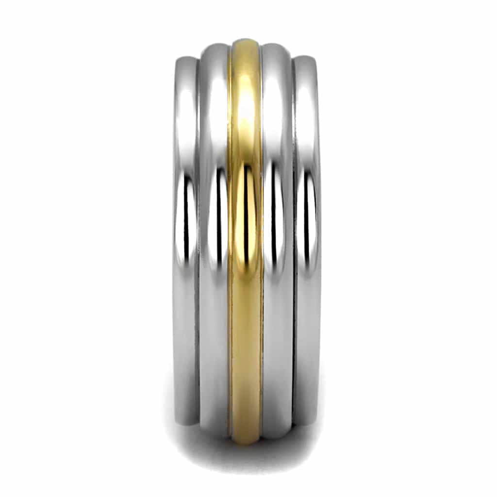 Stainless Steel Two Tone Gold Silver Multi Groove Spinner Ring view 4