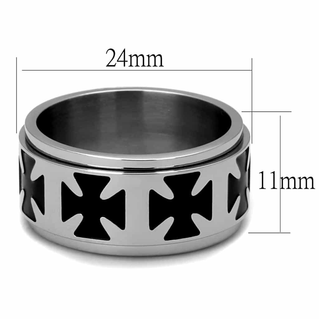 Stainless Steel Iron Cross Cutout Black Enamel Spinner Ring view 6
